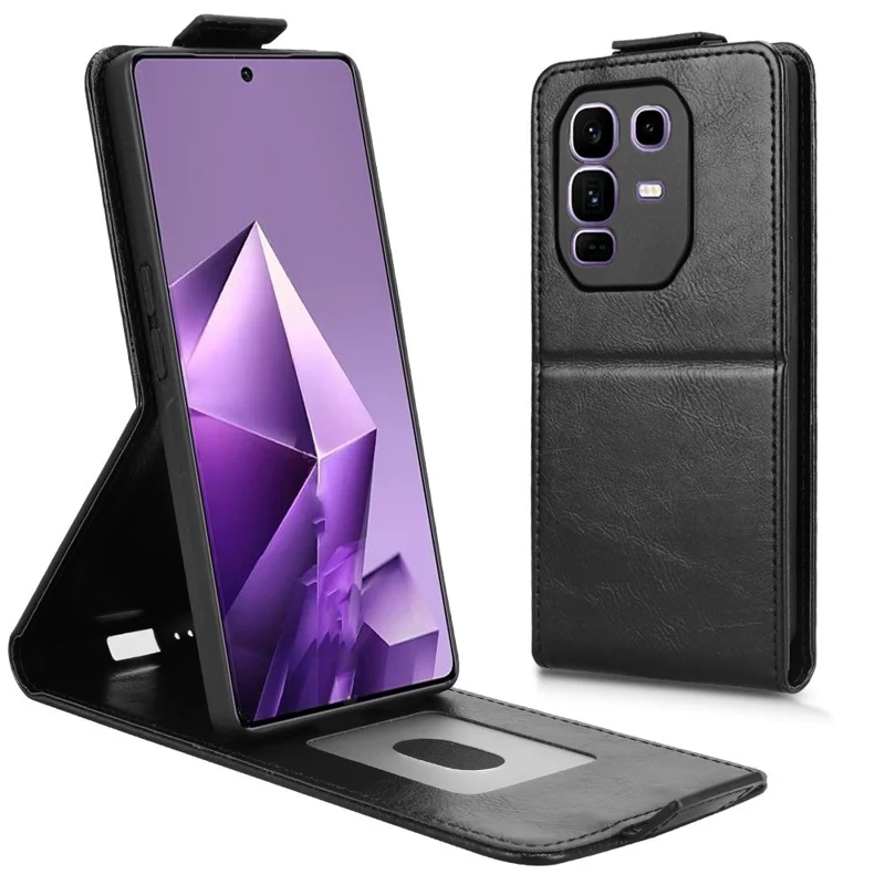 For Infinix Note 50 Pro+ 5G Stand Case Magnetic Clasp Vertical Flip Leather Phone Cover with Card Holder - Black