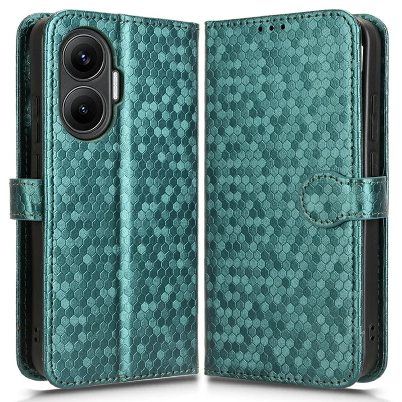 For Xiaomi Poco F7 5G / Redmi Turbo 4 Pro 5G Wallet Case Dot Pattern Imprint PU Leather Phone Cover - Green