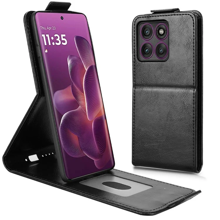 Pour Motorola Edge 60 Pro 5G Étui Support avec Fermeture Magnétique Rabat Vertical en Cuir avec Porte-Carte - Noir
