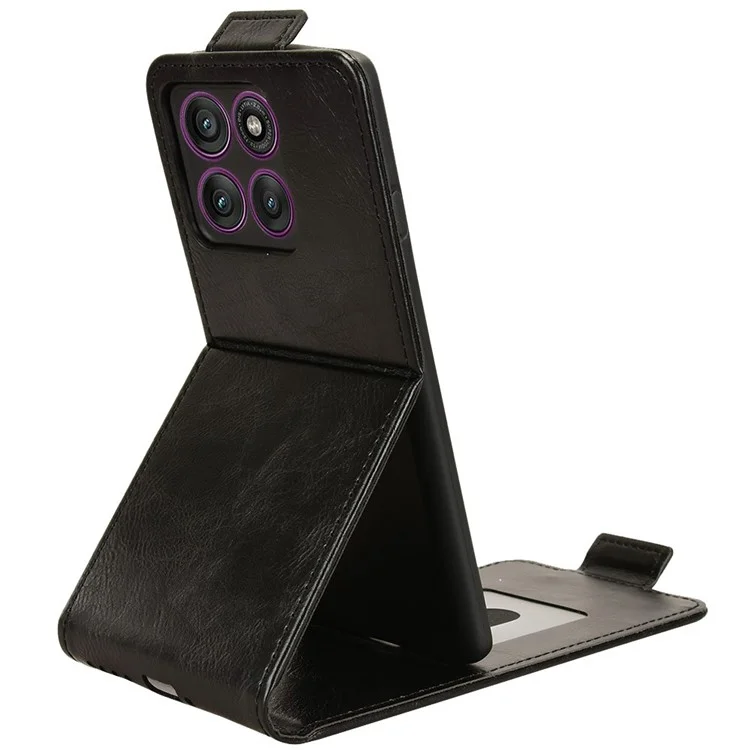 Pour Motorola Edge 60 Pro 5G Étui Support avec Fermeture Magnétique Rabat Vertical en Cuir avec Porte-Carte - Noir