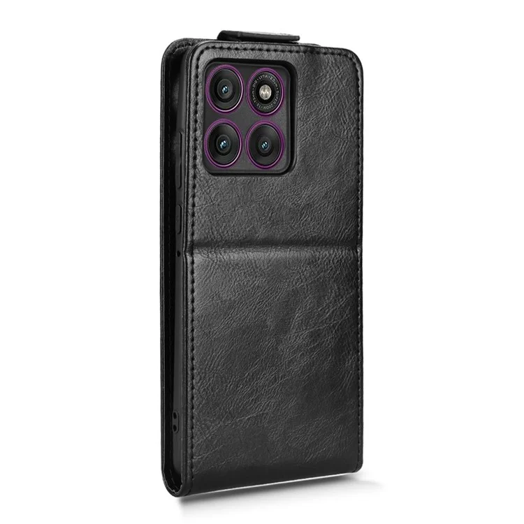 Pour Motorola Edge 60 Pro 5G Étui Support avec Fermeture Magnétique Rabat Vertical en Cuir avec Porte-Carte - Noir
