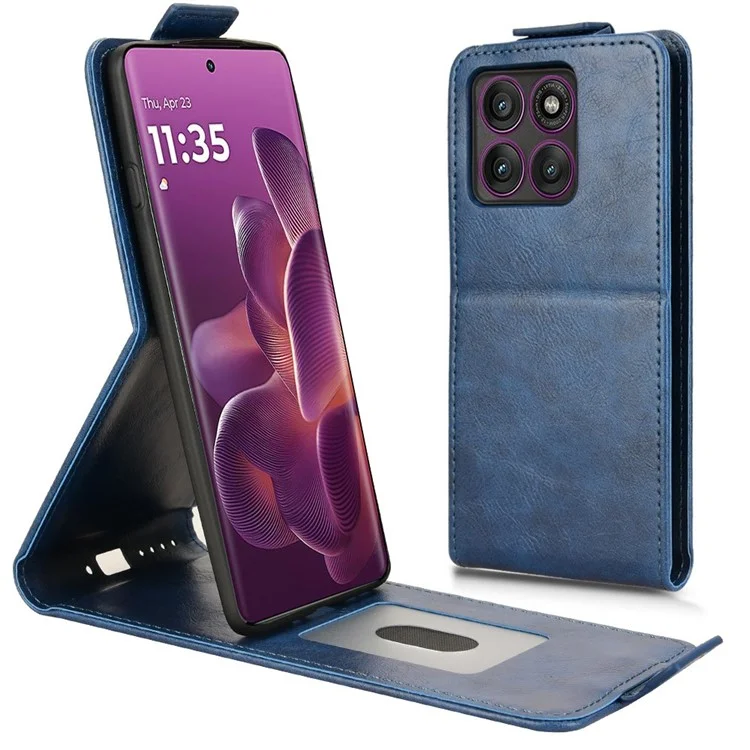For Motorola Edge 60 Pro 5G Stand Case Magnetic Clasp Vertical Flip Leather Phone Cover with Card Holder - Dark Blue