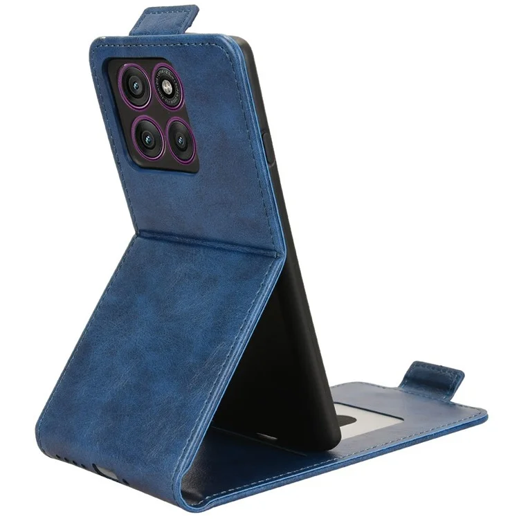 For Motorola Edge 60 Pro 5G Stand Case Magnetic Clasp Vertical Flip Leather Phone Cover with Card Holder - Dark Blue