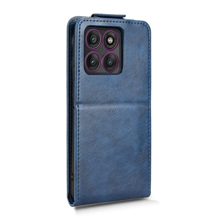 For Motorola Edge 60 Pro 5G Stand Case Magnetic Clasp Vertical Flip Leather Phone Cover with Card Holder - Dark Blue