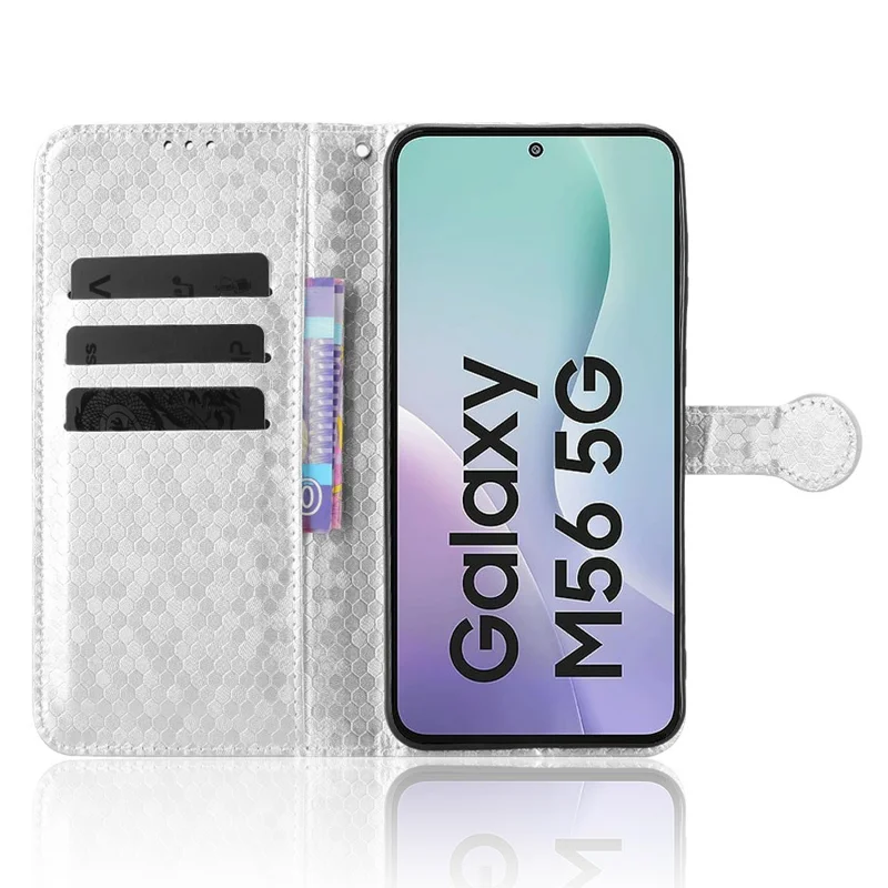For Samsung Galaxy M56 5G Wallet Case Dot Pattern Imprint PU Leather Phone Cover - Silver