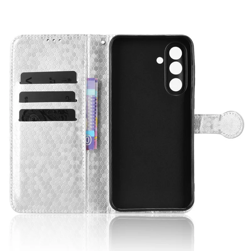 For Samsung Galaxy M56 5G Wallet Case Dot Pattern Imprint PU Leather Phone Cover - Silver