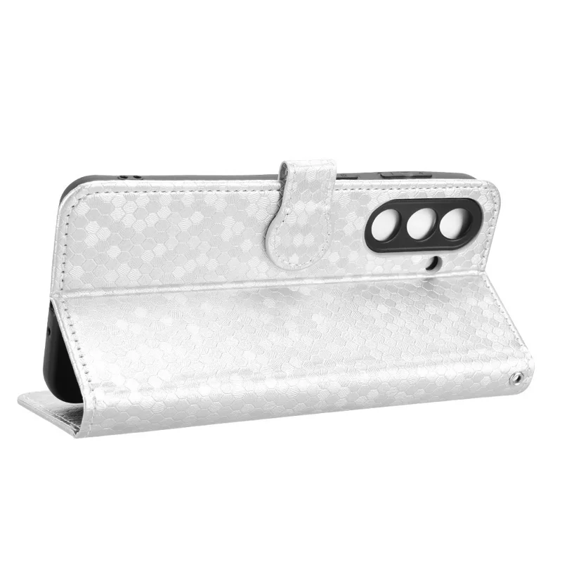For Samsung Galaxy M56 5G Wallet Case Dot Pattern Imprint PU Leather Phone Cover - Silver