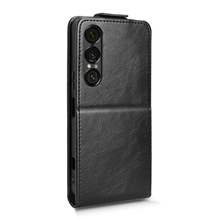 For Sony Xperia 1 VII Stand Case Magnetic Clasp Vertical Flip Leather Phone Cover with Card Holder - Black