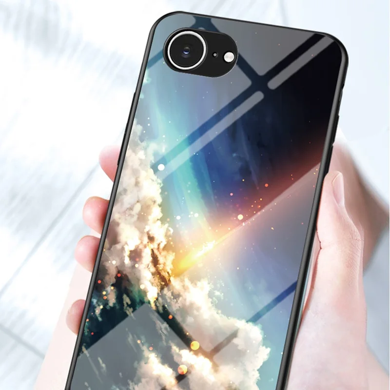 For iPhone 17e / 16e Case Starry Sky Pattern Tempered Glass Phone Cover - Bright Starry Sky
