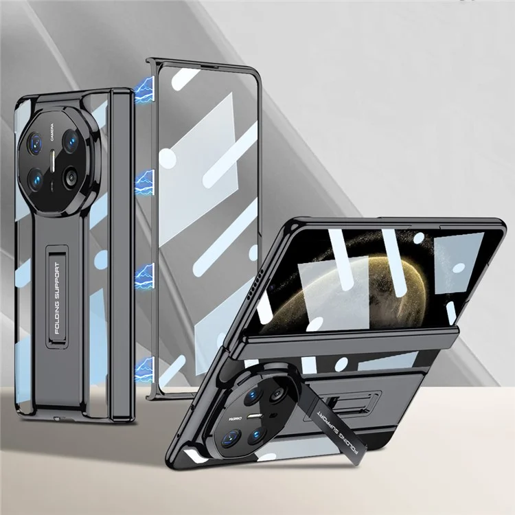GKK For Huawei Mate X6 Case Magnetic Hinge PC + Tempered Glass Phone Cover with Kickstand - Black