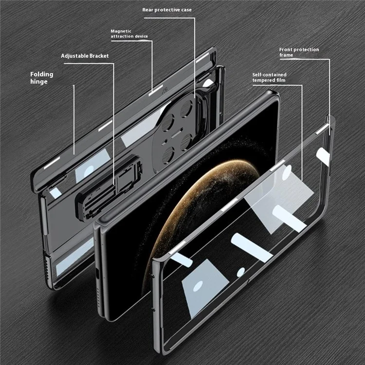 GKK For Huawei Mate X6 Case Magnetic Hinge PC + Tempered Glass Phone Cover with Kickstand - Black