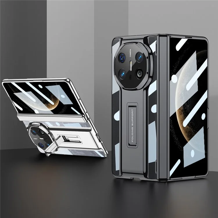 GKK For Huawei Mate X6 Case Magnetic Hinge PC + Tempered Glass Phone Cover with Kickstand - Black