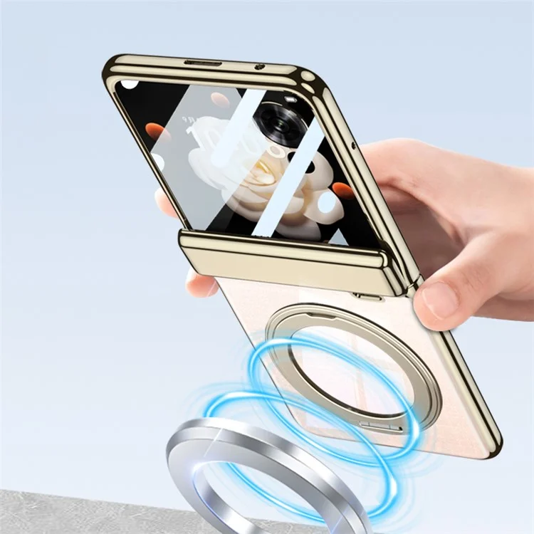 Capa GKK para Honor Magic V Flip 5G Compatível com MagSafe, com Suporte de Apoio Eletroplastificado e Película Integrada - Dourado
