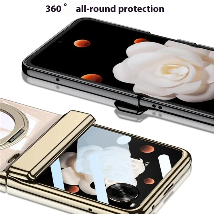 Capa GKK para Honor Magic V Flip 5G Compatível com MagSafe, com Suporte de Apoio Eletroplastificado e Película Integrada - Dourado