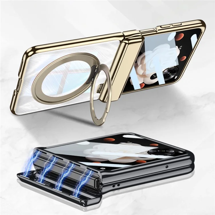 Capa GKK para Honor Magic V Flip 5G Compatível com MagSafe, com Suporte de Apoio Eletroplastificado e Película Integrada - Dourado