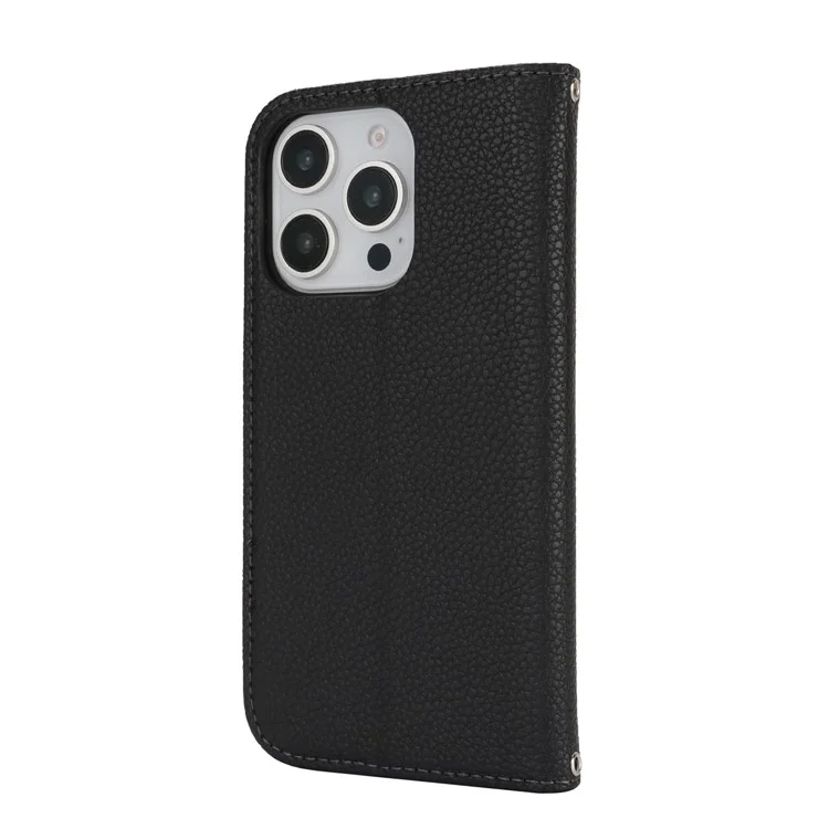 Funda Tipo Libro para iPhone 13 Pro Max / 12 Pro Max con Textura de Cuero Tipo Litchi, Tapa Abatible con Correa / Cartera - Negro