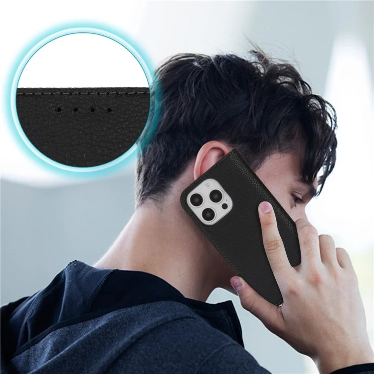 Funda Tipo Libro para iPhone 13 Pro Max / 12 Pro Max con Textura de Cuero Tipo Litchi, Tapa Abatible con Correa / Cartera - Negro