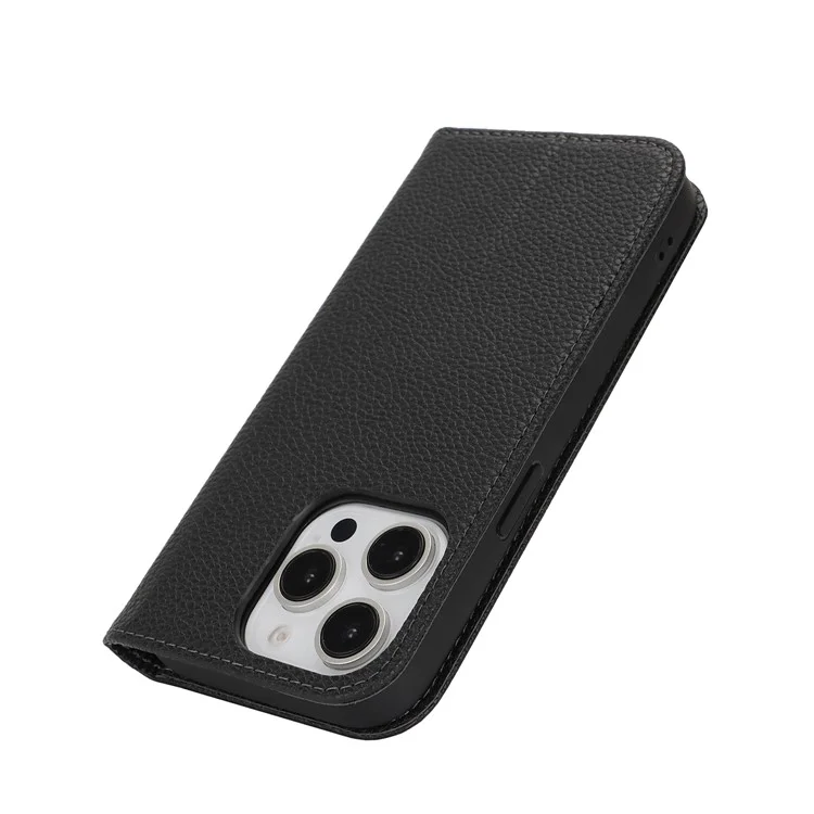 Funda Tipo Libro para iPhone 13 Pro Max / 12 Pro Max con Textura de Cuero Tipo Litchi, Tapa Abatible con Correa / Cartera - Negro