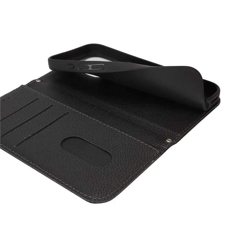 Funda Tipo Libro para iPhone 13 Pro Max / 12 Pro Max con Textura de Cuero Tipo Litchi, Tapa Abatible con Correa / Cartera - Negro