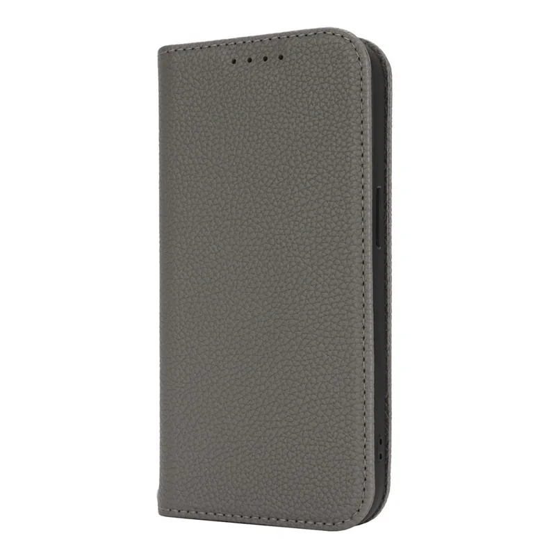 Stand Case for iPhone 15 Pro Max Litchi Texture Leather Flip Phone Cover with Strap  /  Wallet - Grey