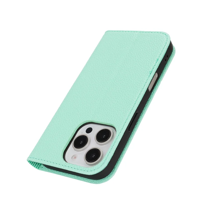 Stand Case for iPhone 16 Pro Max Litchi Texture Leather Flip Phone Cover with Strap  /  Wallet - Mint Green