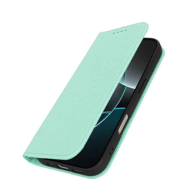 Stand Case for iPhone 16 Pro Max Litchi Texture Leather Flip Phone Cover with Strap  /  Wallet - Mint Green