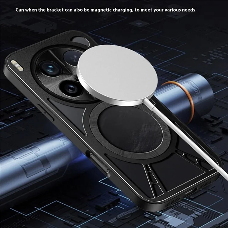 Für vivo X200 Ultra 5G Hülle Magnetischer Ständer Hohle Wärmeableitung Silikon + PC + Metall Stoßfänger Handyhülle - Schwarz