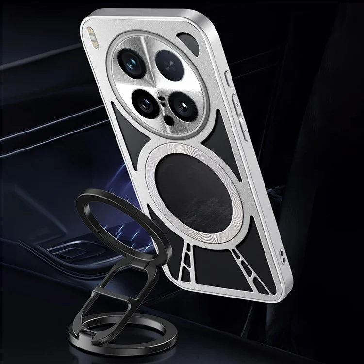Für vivo X200 Ultra 5G Hülle Magnetischer Ständer Hohle Wärmeableitung Silikon + PC + Metall Stoßfänger Handyhülle - Schwarz