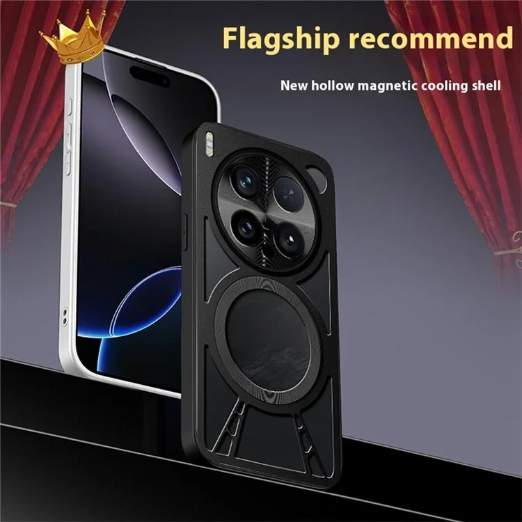 Für vivo X200 Ultra 5G Hülle Magnetischer Ständer Hohle Wärmeableitung Silikon + PC + Metall Stoßfänger Handyhülle - Schwarz