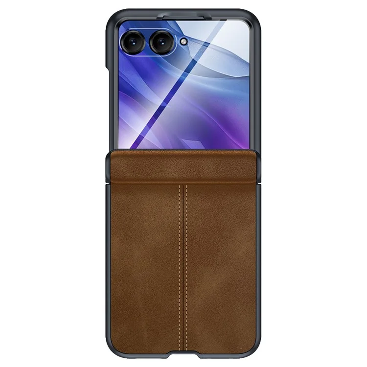 Pour Motorola Razr 60 Ultra 5G Étui Cuir Dur PC Coque avec Film Écran Arrière / Charnière - Marron