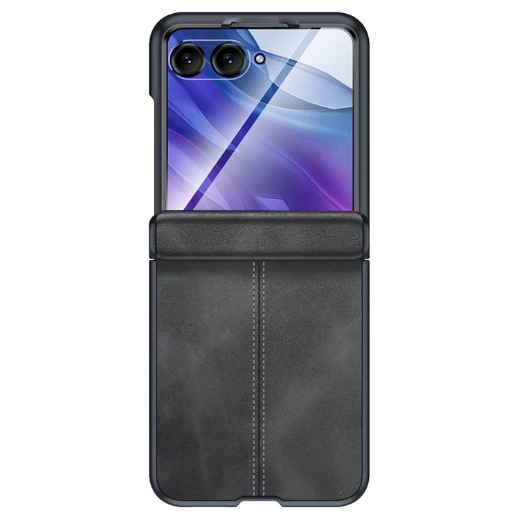 For Motorola Razr 60 Ultra 5G Case Leather Hard PC Phone Cover with Rear Screen Film / Hinge - Black
