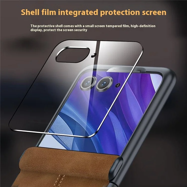 For Motorola Razr 60 Ultra 5G Case Leather Hard PC Phone Cover with Rear Screen Film / Hinge - Black