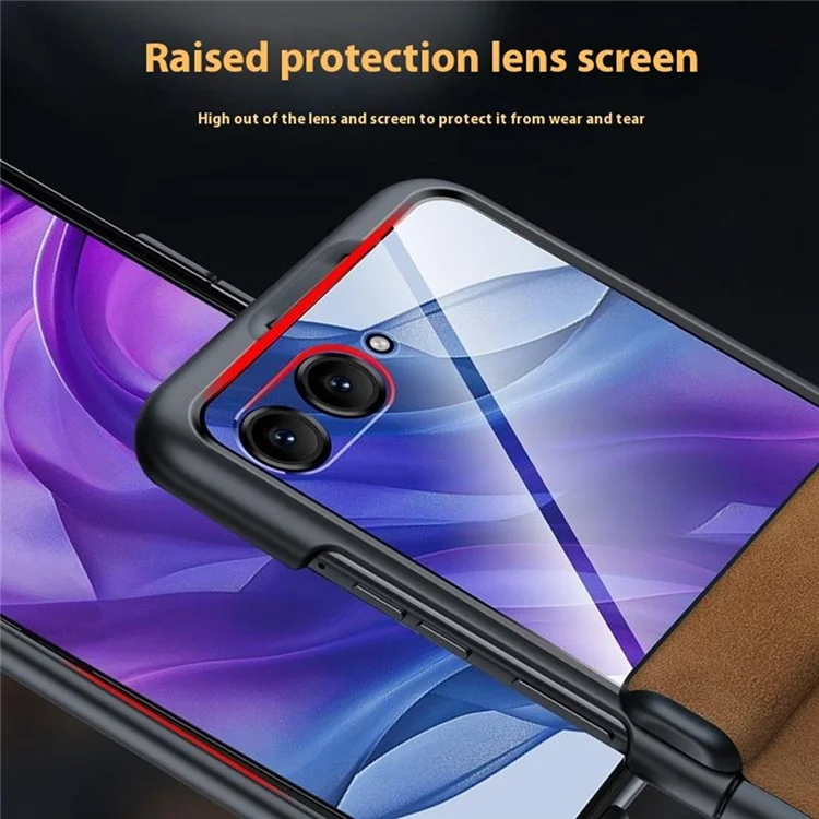 For Motorola Razr 60 Ultra 5G Case Leather Hard PC Phone Cover with Rear Screen Film / Hinge - Black