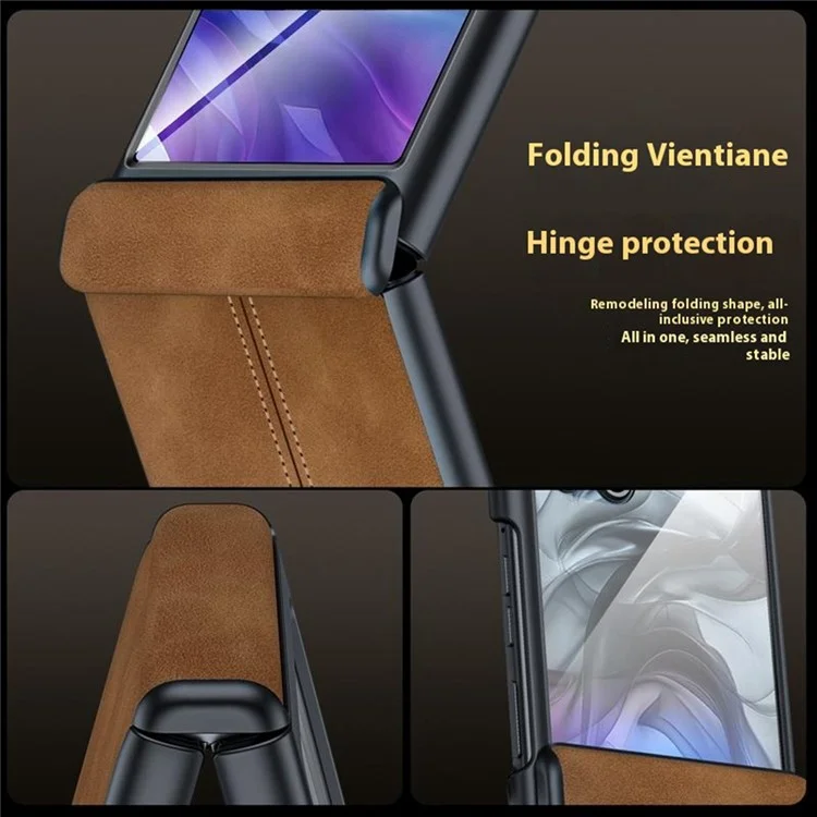 For Motorola Razr 60 Ultra 5G Case Leather Hard PC Phone Cover with Rear Screen Film / Hinge - Black