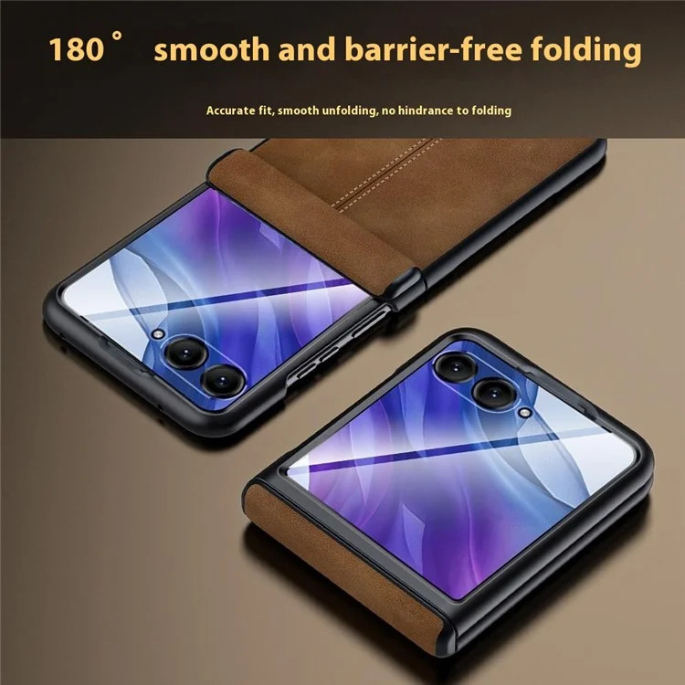 For Motorola Razr 60 Ultra 5G Case Leather Hard PC Phone Cover with Rear Screen Film / Hinge - Black