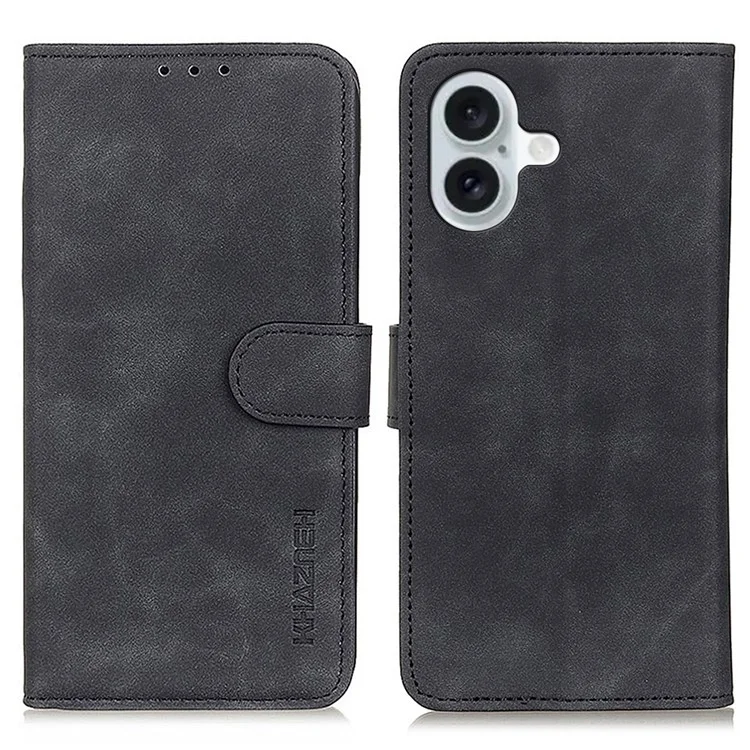 KHAZNEH Handyhülle für iPhone 17 aus PU-Leder mit Retro-Textur - Schwarz