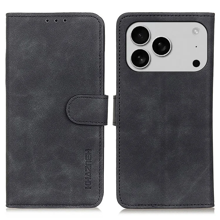 KHAZNEH Handyhülle für iPhone 17 Pro Max aus PU-Leder im Retro-Design - Schwarz