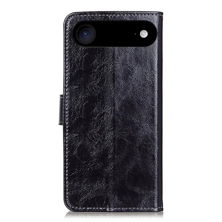 For iPhone 17 Air Case Wallet Leather Phone Cover Crazy Horse Texture - Black
