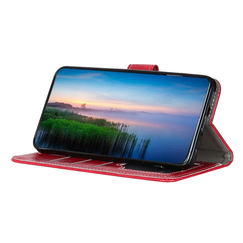 Für iPhone 17 Pro Hülle Brieftasche Leder Telefonabdeckung Crazy Horse Textur - Rot