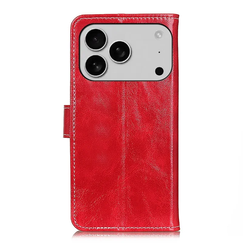 Für iPhone 17 Pro Hülle Brieftasche Leder Telefonabdeckung Crazy Horse Textur - Rot