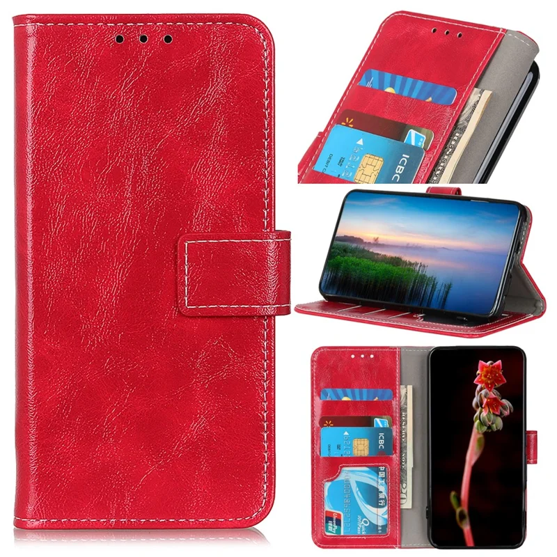 Für iPhone 17 Pro Hülle Brieftasche Leder Telefonabdeckung Crazy Horse Textur - Rot