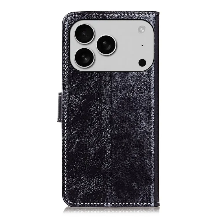 Für iPhone 17 Pro Max Hülle Geldbörse Leder Handyhülle Crazy Horse Textur - Schwarz