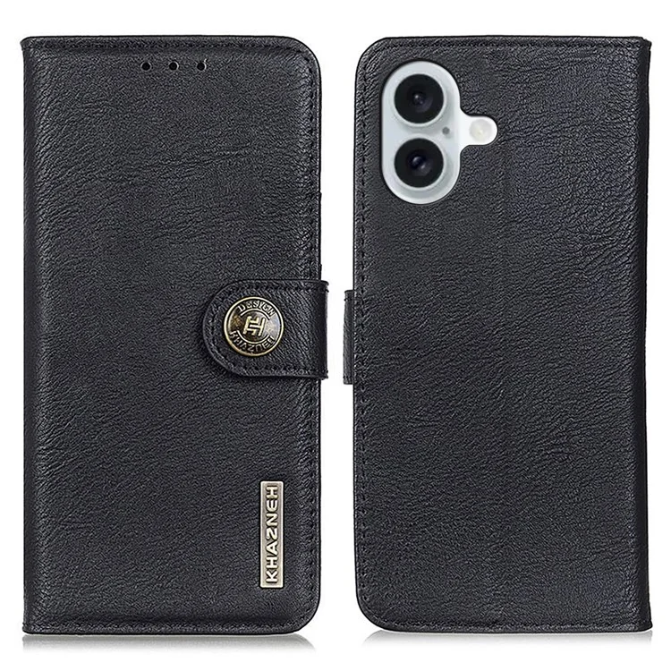 KHAZNEH Für iPhone 17 Brieftasche Hülle Rindsleder Textur Leder Flip Handyhülle - Schwarz