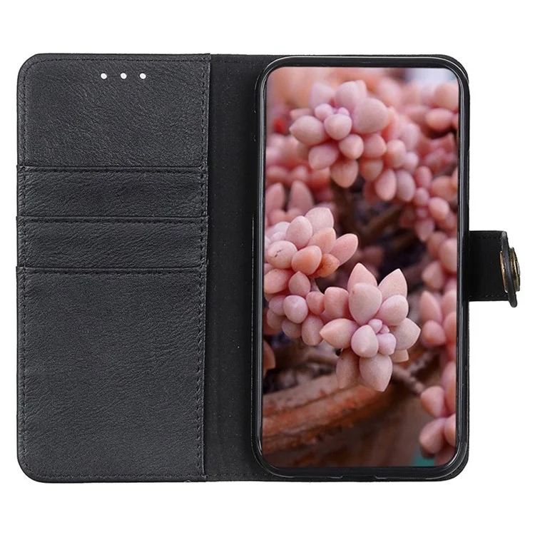 KHAZNEH Für iPhone 17 Brieftasche Hülle Rindsleder Textur Leder Flip Handyhülle - Schwarz