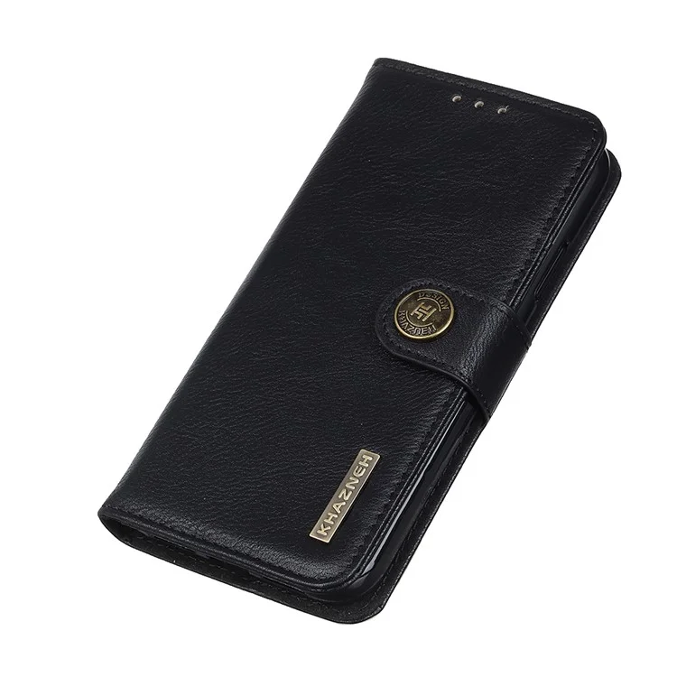 KHAZNEH Für iPhone 17 Brieftasche Hülle Rindsleder Textur Leder Flip Handyhülle - Schwarz