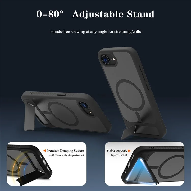 LEREACH Le-Chic Series For iPhone 16e Case Compatible with MagSafe Kickstand TPU + PC Phone Cover - Black