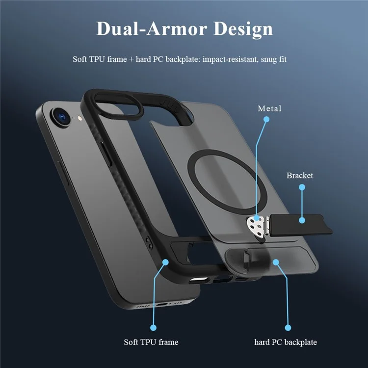 LEREACH Le-Chic Series For iPhone 16e Case Compatible with MagSafe Kickstand TPU + PC Phone Cover - Black