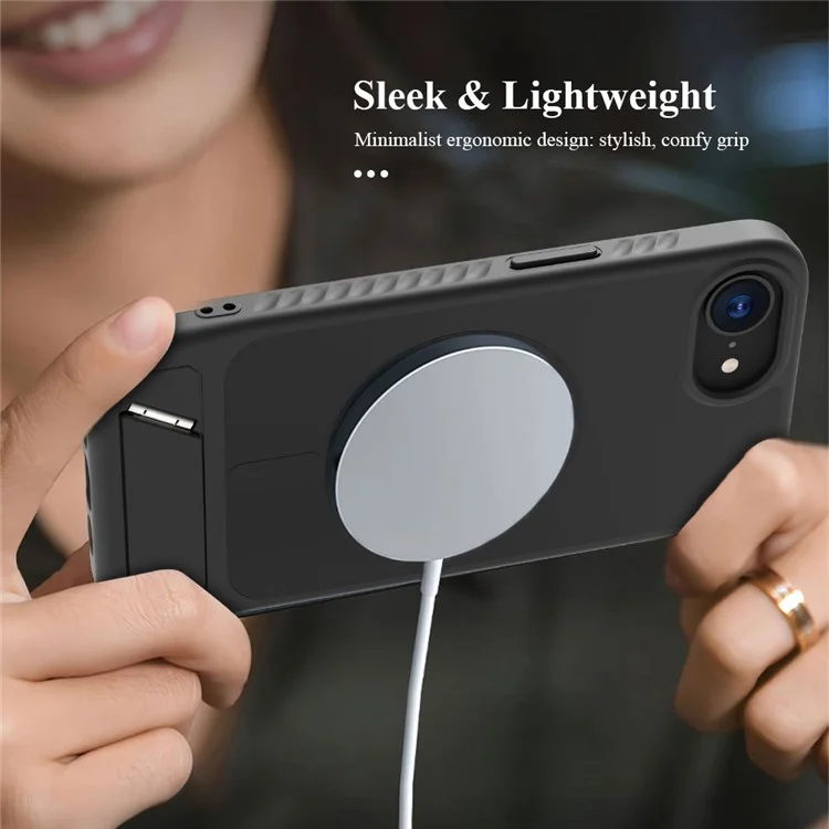 LEREACH Le-Chic Series For iPhone 16e Case Compatible with MagSafe Kickstand TPU + PC Phone Cover - Black