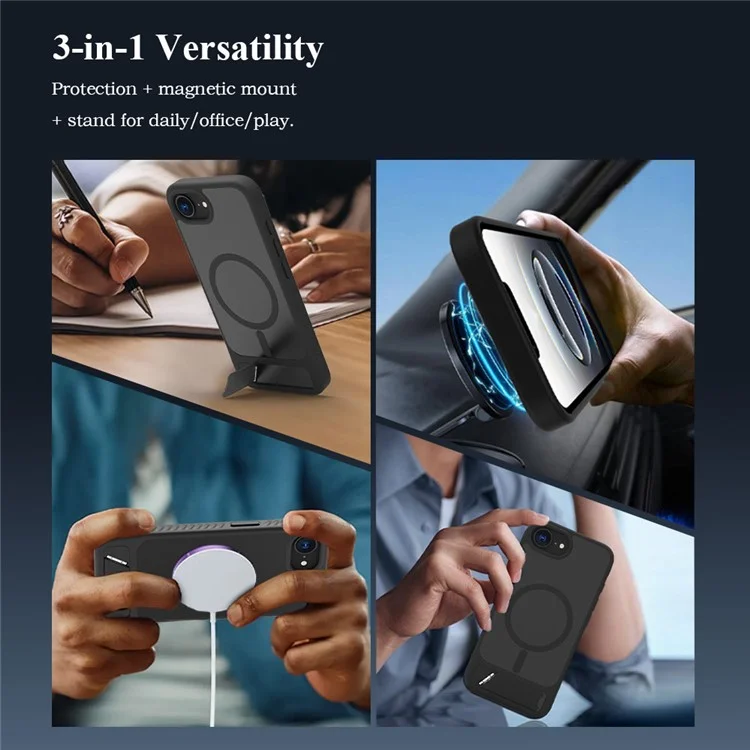 LEREACH Le-Chic Series For iPhone 16e Case Compatible with MagSafe Kickstand TPU + PC Phone Cover - Black
