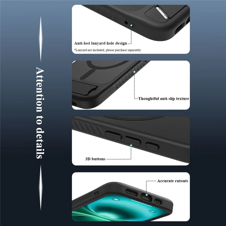 LEREACH Le-Chic Series For iPhone 16e Case Compatible with MagSafe Kickstand TPU + PC Phone Cover - Black